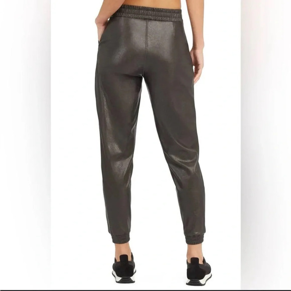 SPANX Faux Leather Jogger black brown high rise pull on large - Picture 10 of 13